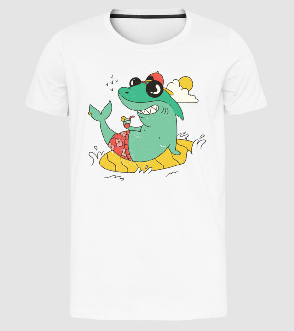 Rechin la plajă model alb pe tricou