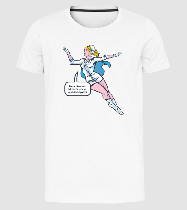 Sunt asistentă medicală, care este superputerea ta? model alb pe tricou