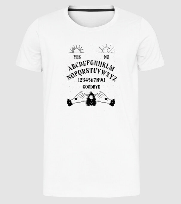 Motiv Ouija model alb pe tricou