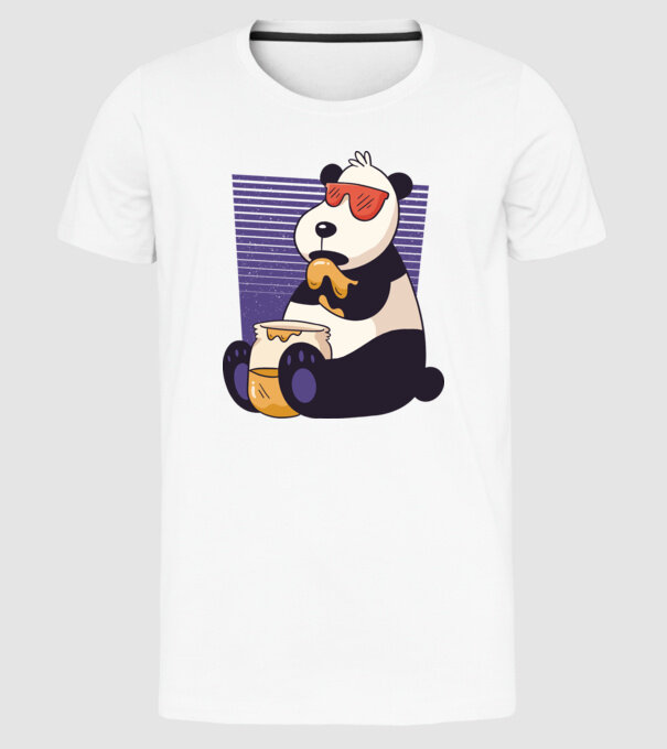 Panda cu miere model alb pe tricou