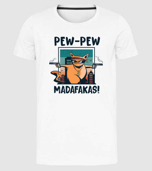 Pew Pew Pew Madafakas Pisică dark model alb pe tricou
