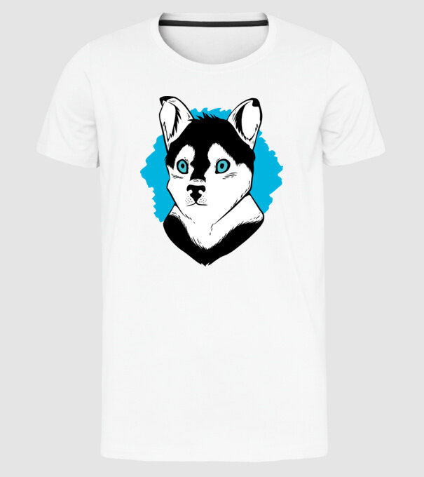 Câine Pomsky model alb pe tricou