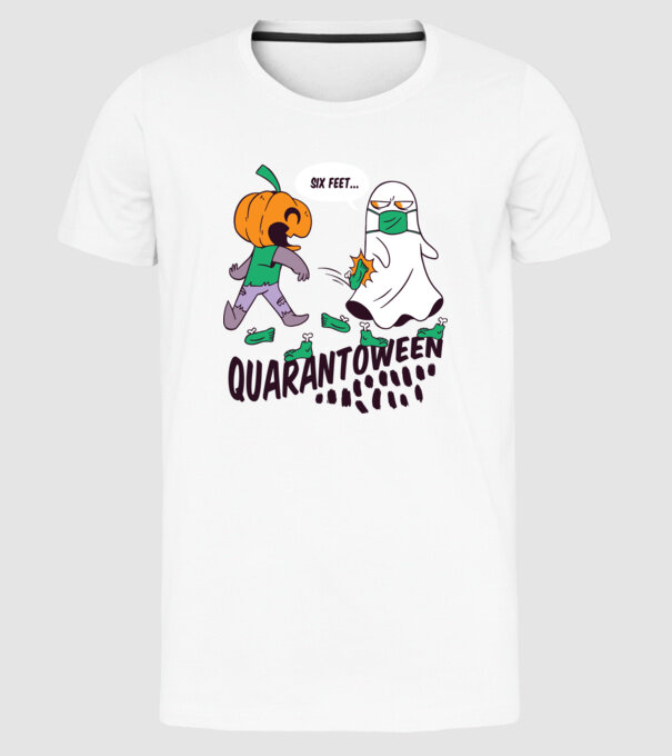 Quarantoween model alb pe tricou