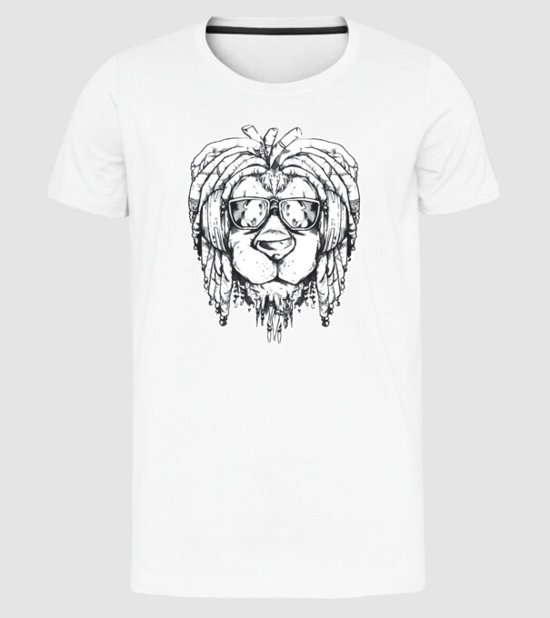 Leu Dreadlock model alb pe tricou
