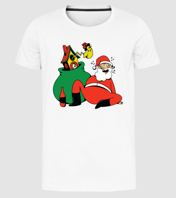 Moș Crăciun beat model alb pe tricou