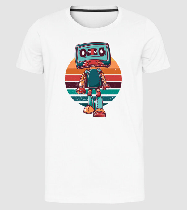 Robot Casetă retro model alb pe tricou