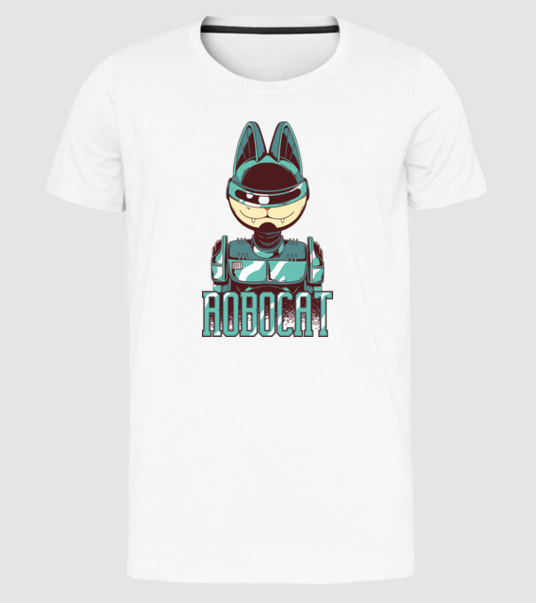 Robocat - Pisică Robot model alb pe tricou
