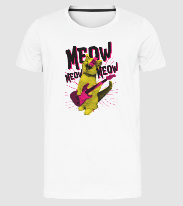 Pisică Rocker Meow model alb pe tricou