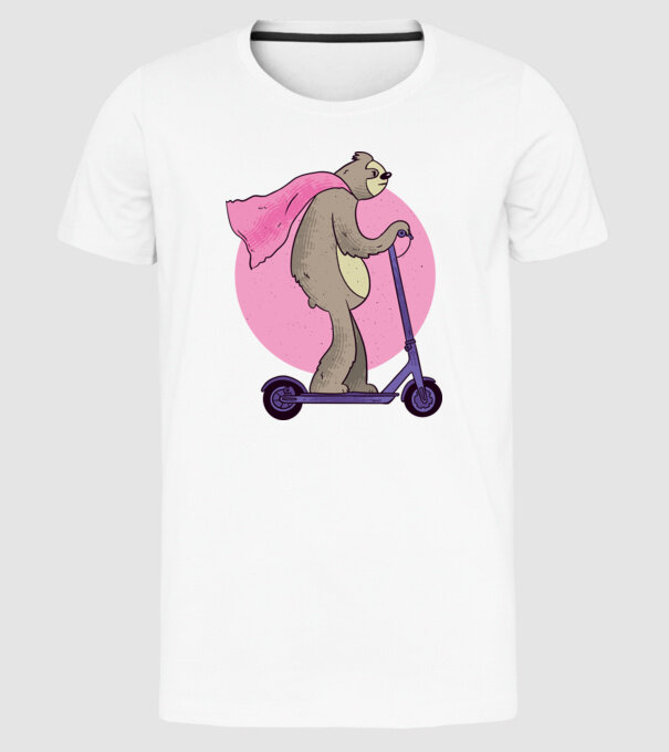 Leneș cu Trotinetă model alb pe tricou