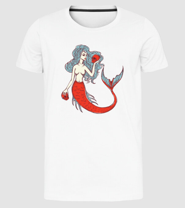 Sirenă cu craniu model alb pe tricou