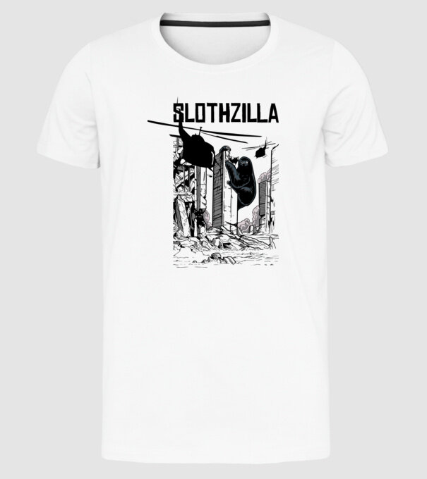 Slothzilla la atac amuzant tricou leneș amuzant model alb pe tricou