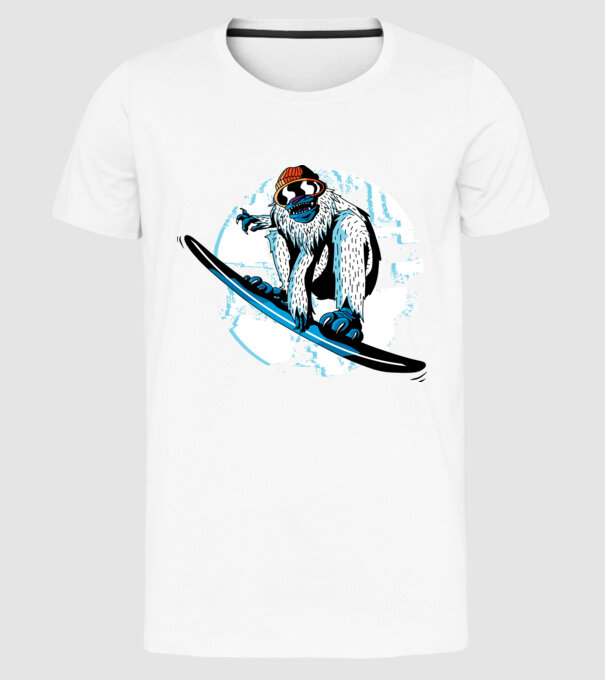 Yeti Snowboarder model alb pe tricou