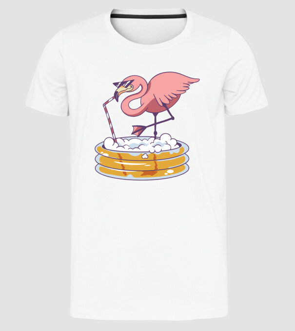 Flamingo cu bere model alb pe tricou