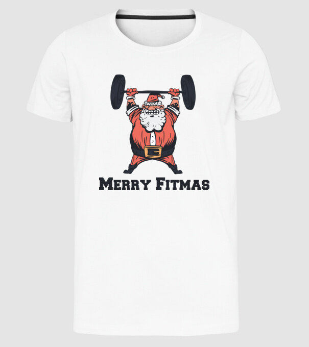 Moș Crăciun Halterofil model alb pe tricou