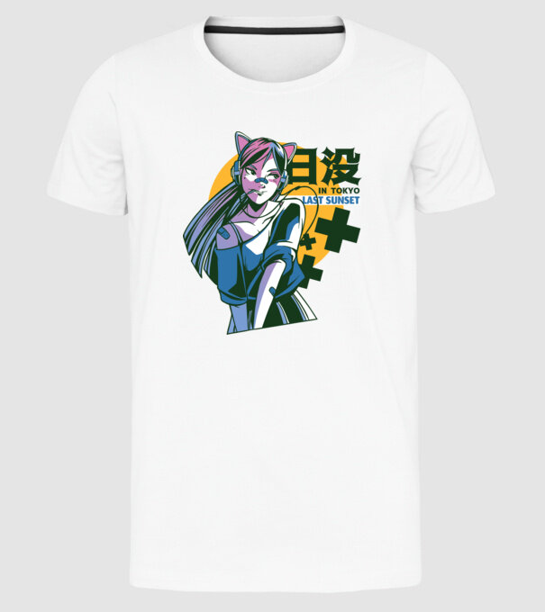 Fată Anime Sunset Tokyo model alb pe tricou
