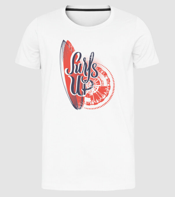 Surfs up model alb pe tricou
