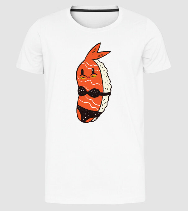 Sushi în bikini model alb pe tricou