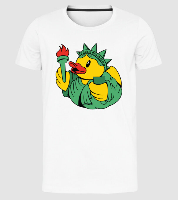 Rățușcă de cauciuc Statuia Libertății model alb pe tricou