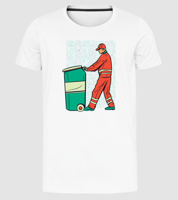 Gunoier model alb pe tricou