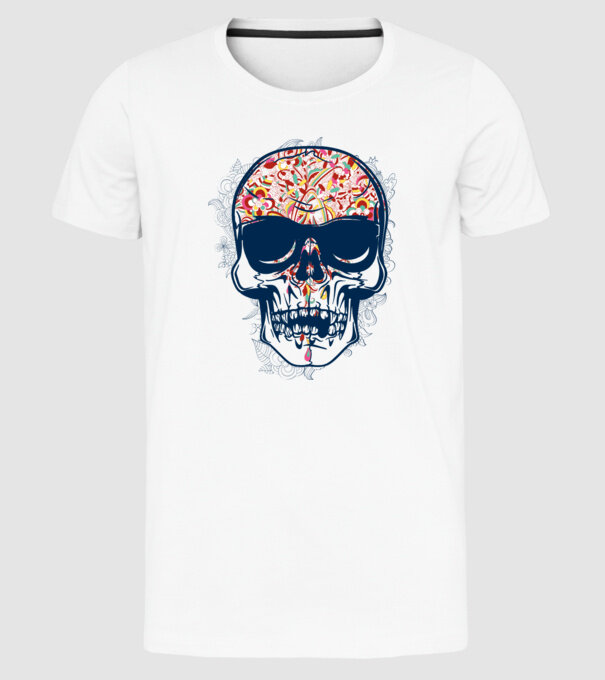Craniu colorat model alb pe tricou