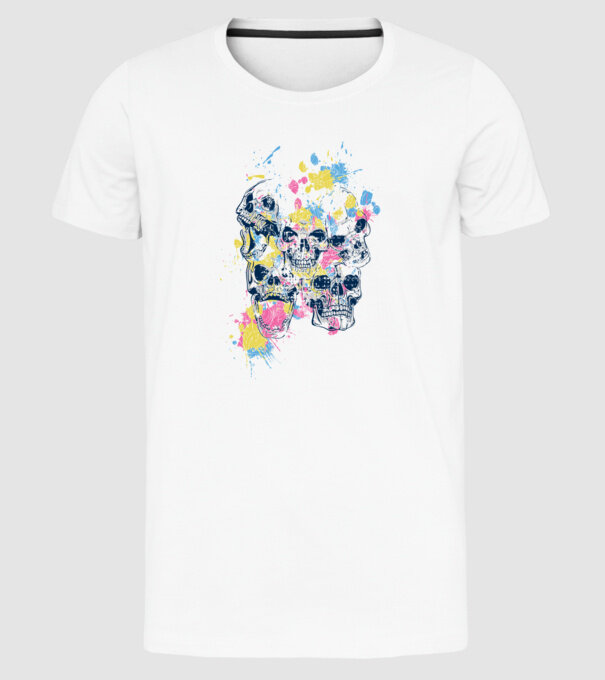Cranii colorate model alb pe tricou