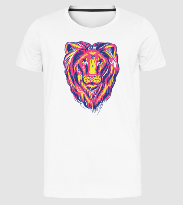 Leu colorat model alb pe tricou