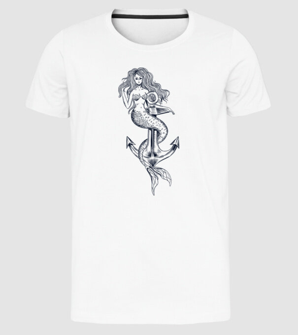 Ancoră sirenă model alb pe tricou