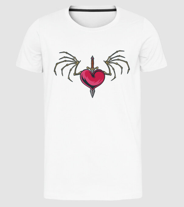 Inimă cu sabie model alb pe tricou