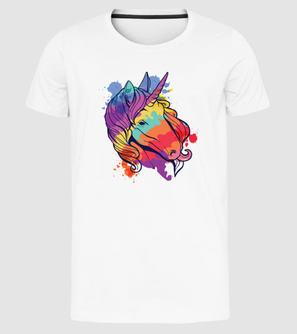 Curcubeu colorat Unicorn tricou model alb pe tricou