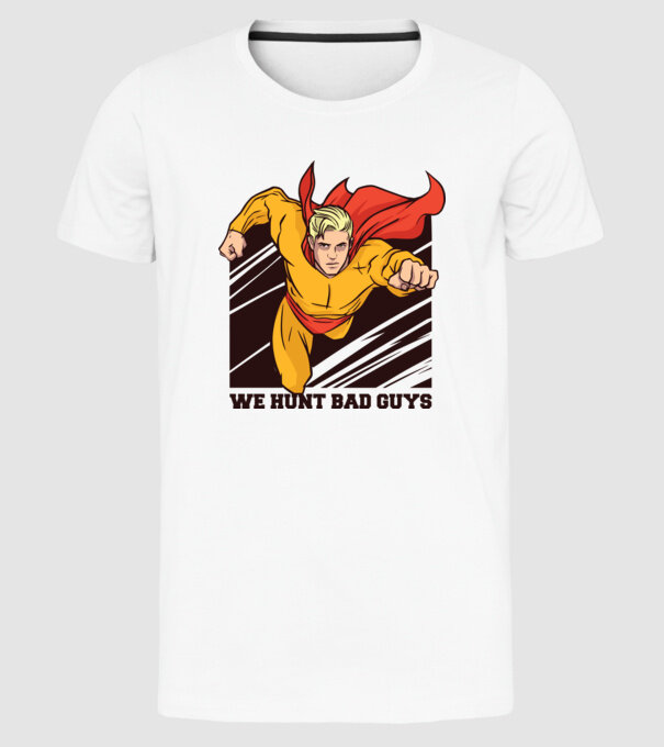 Supererou model alb pe tricou