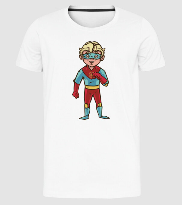 Băiat supererou model alb pe tricou