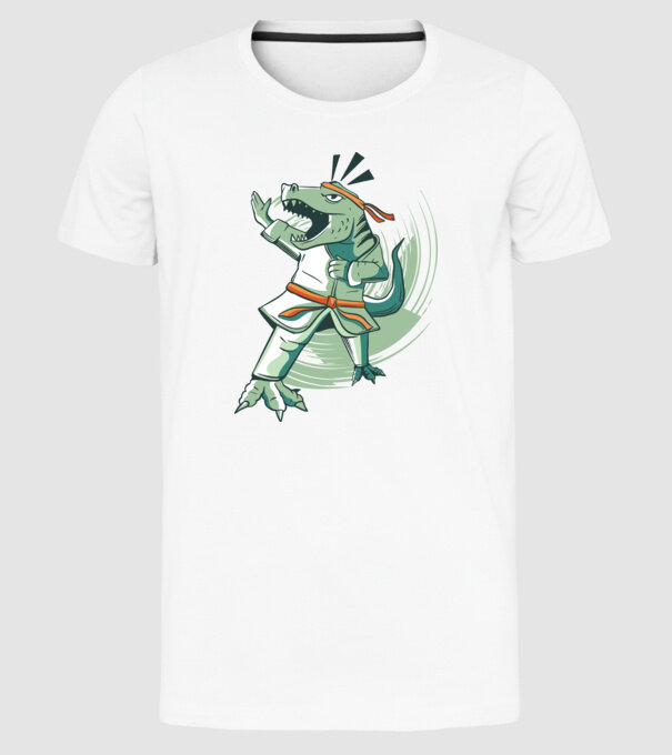 T-rex Karate model alb pe tricou