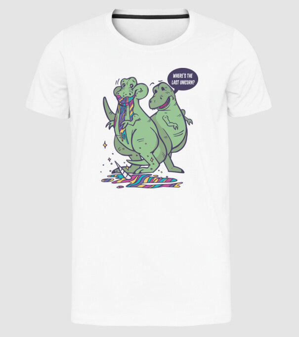 T-rex a mâncat unicornul model alb pe tricou
