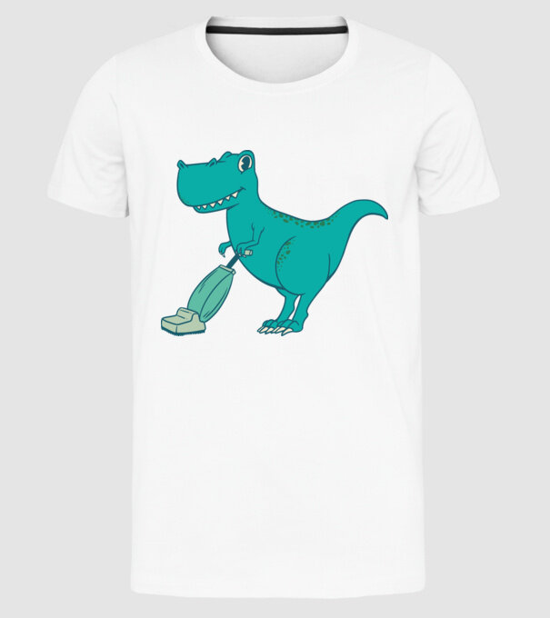 T-rex făcând curățenie model alb pe tricou