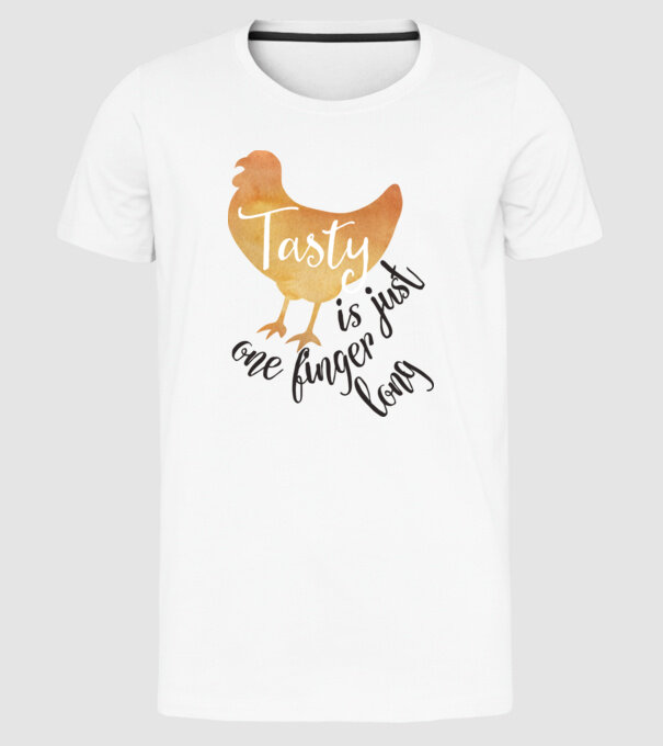 Tasty is just one finger long model alb pe tricou