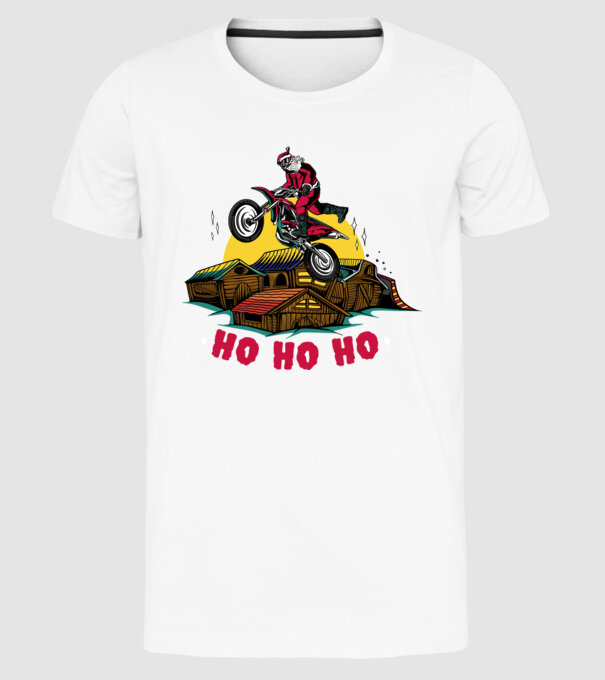 Moș Crăciun pe motocicletă Cross model alb pe tricou