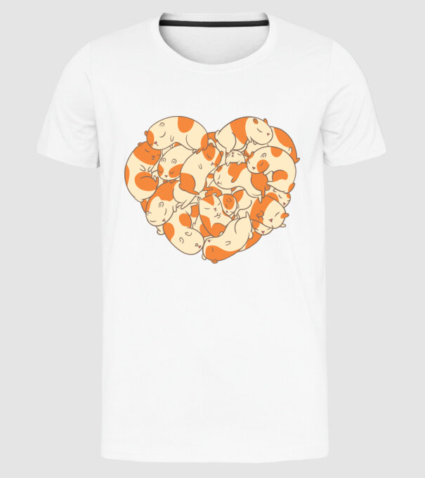Inimă Porcușor de Guineea model alb pe tricou