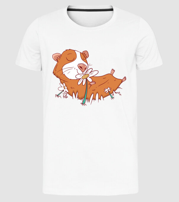 Porcușor de Guineea pe câmp model alb pe tricou