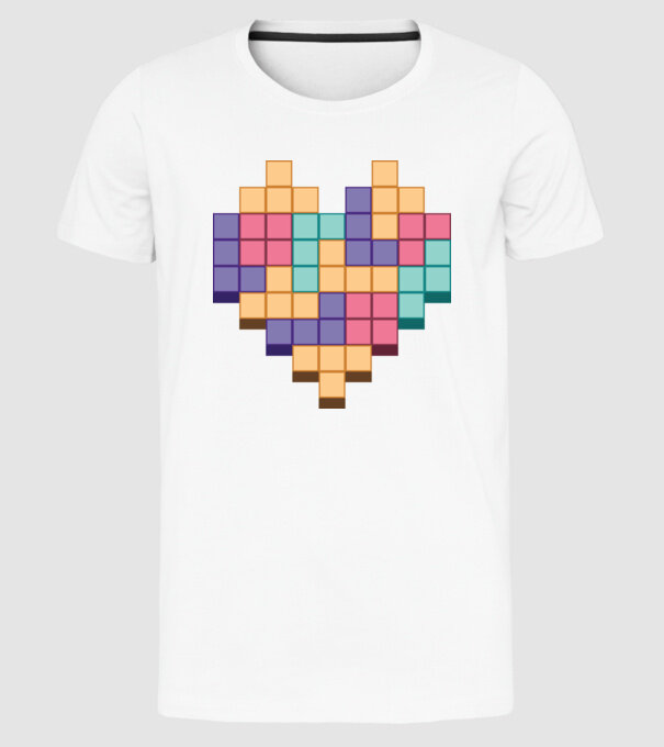 Inimă Tetris model alb pe tricou