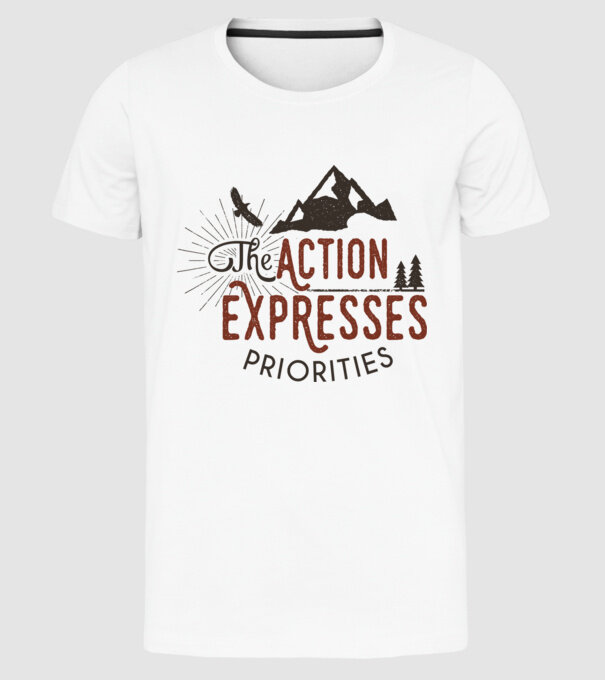 The action expresses priorities model alb pe tricou
