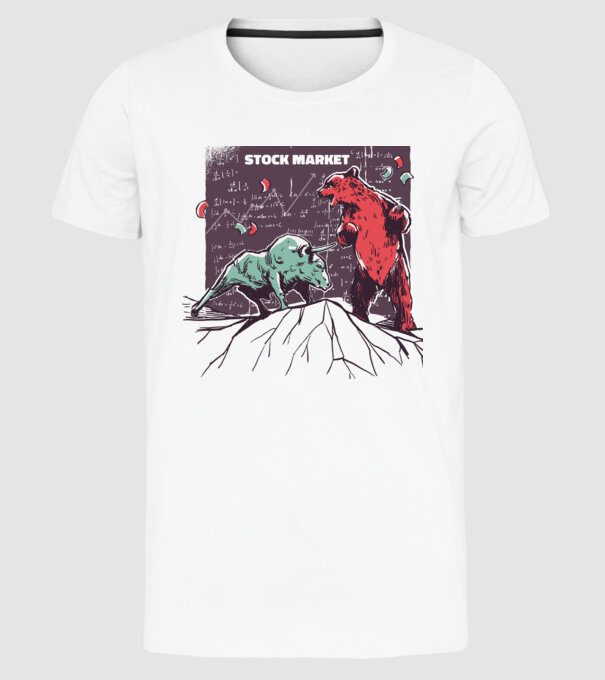 Bursa de Valori Taur vs Urs model alb pe tricou
