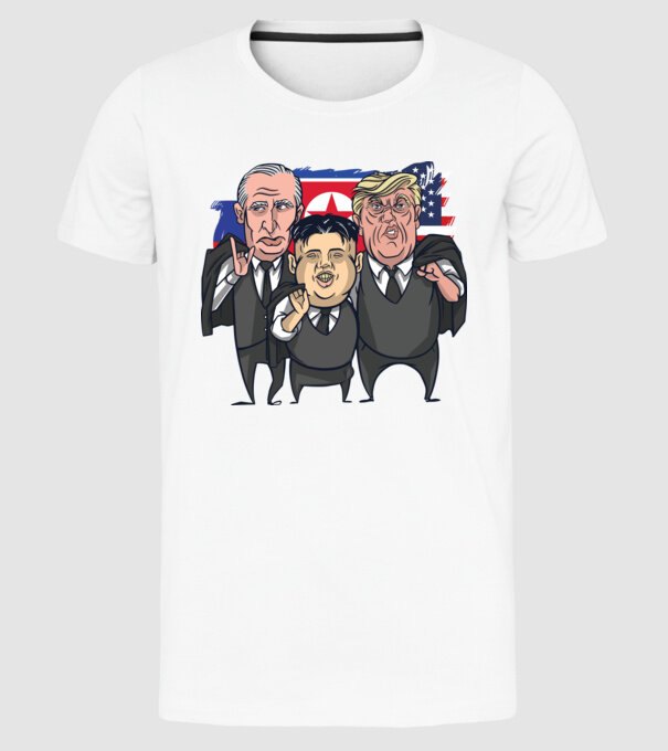 Trump, Putin, Kim - trei prieteni buni model alb pe tricou