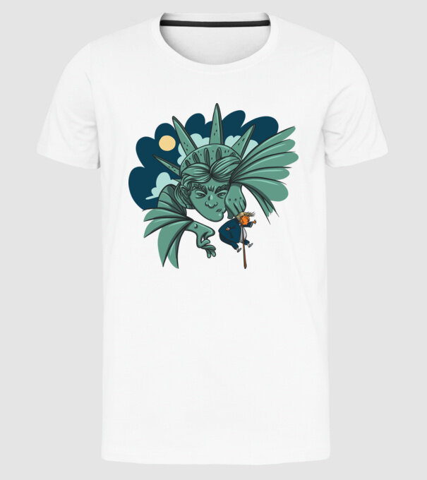 Trump a dat afară Statuia Libertății model alb pe tricou