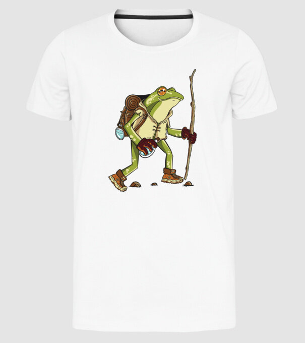 Broască în drumeție model alb pe tricou
