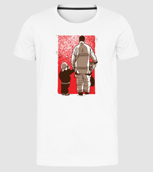 Tricou Pompier tată și fiu model alb pe tricou
