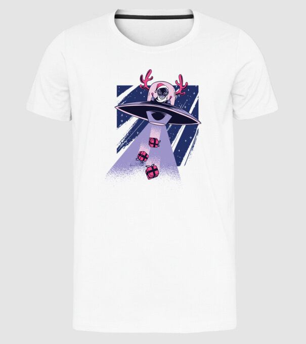 OZN duce cadouri - tricou de Crăciun amuzant model alb pe tricou