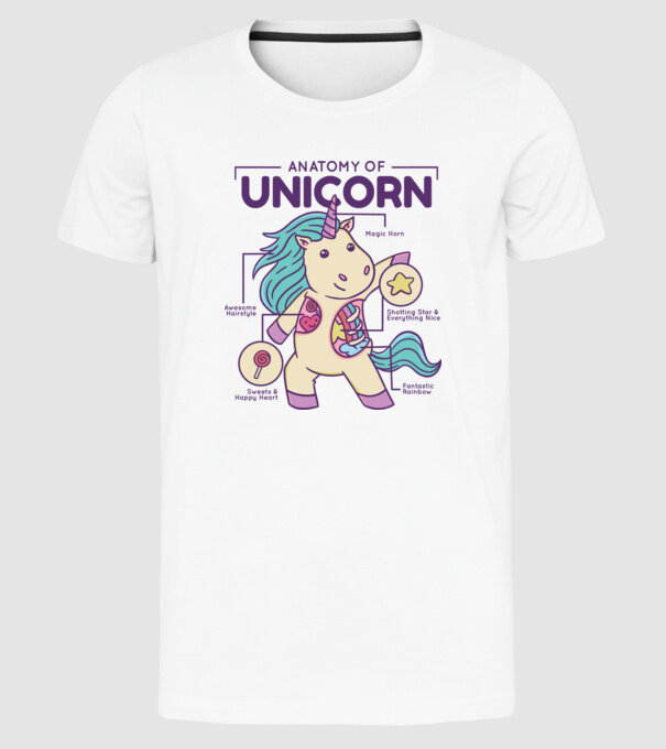Unicorn Anatomie model alb pe tricou