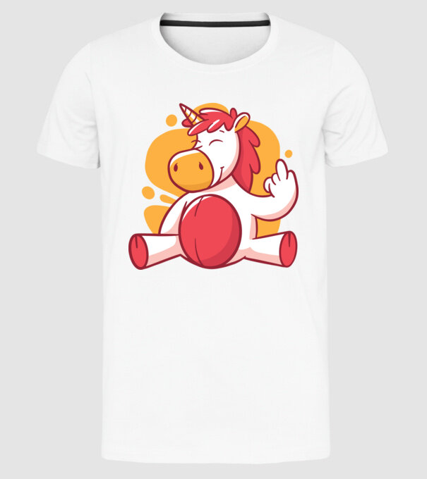 Unicorn arată degetul model alb pe tricou