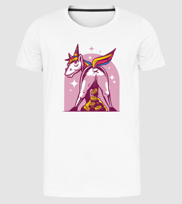 Unicorn Bitcoin model alb pe tricou
