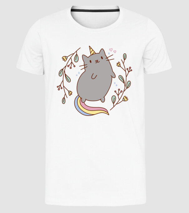 Pisică Unicorn model alb pe tricou